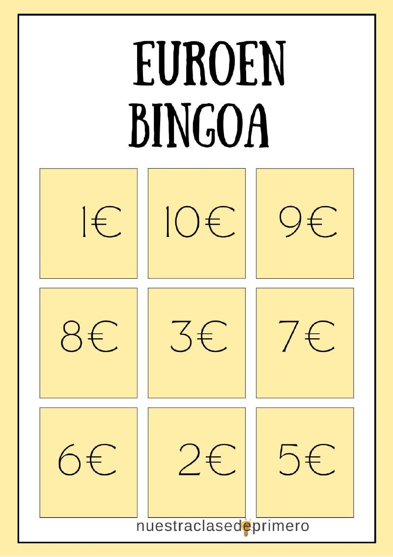 Vista previa de Bingo de Euros Euskaraz